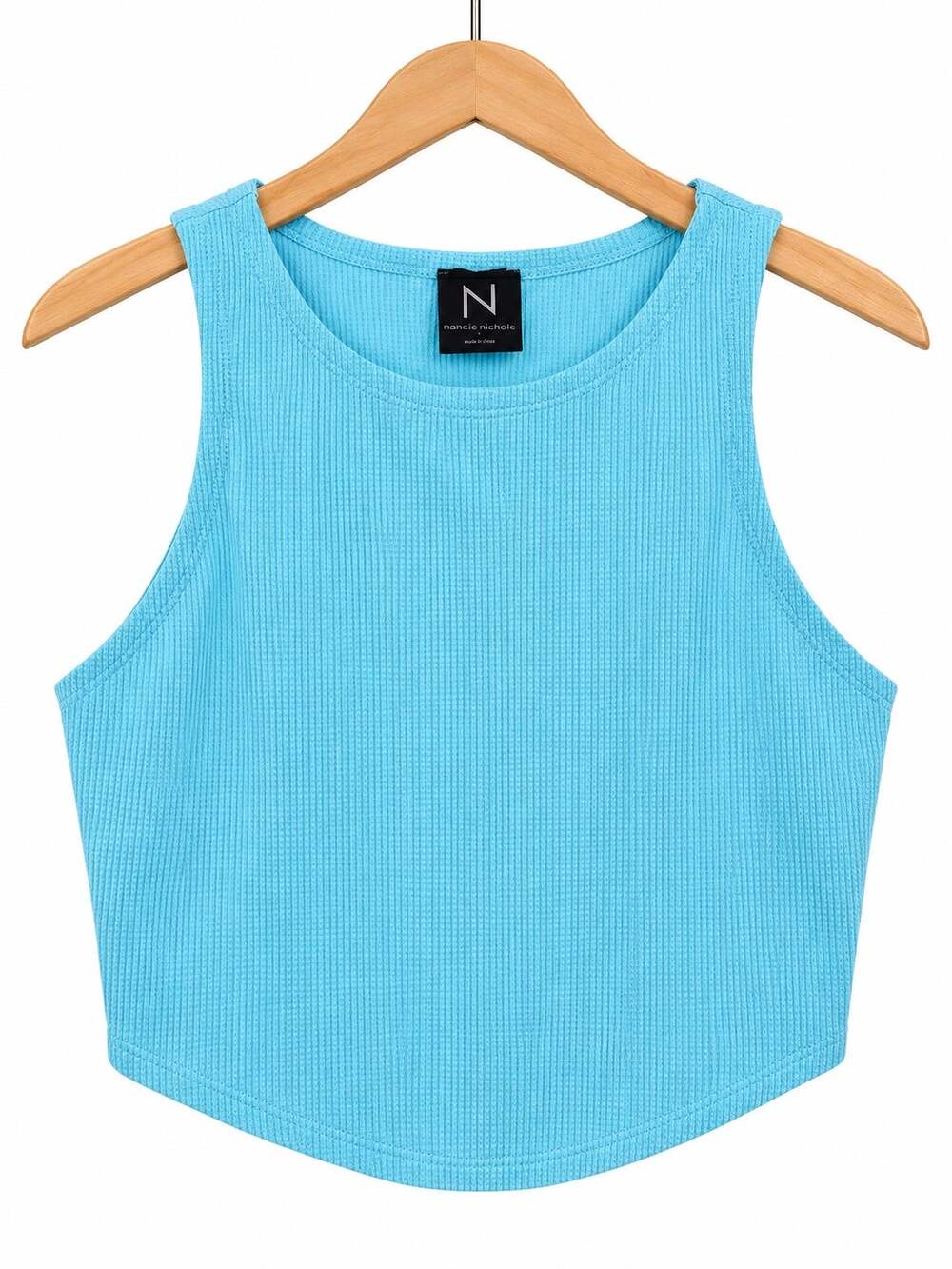 Naked Wardrobe Blue Turquoise Large Waffle Knit Tank Scoop Neck Curved Hem